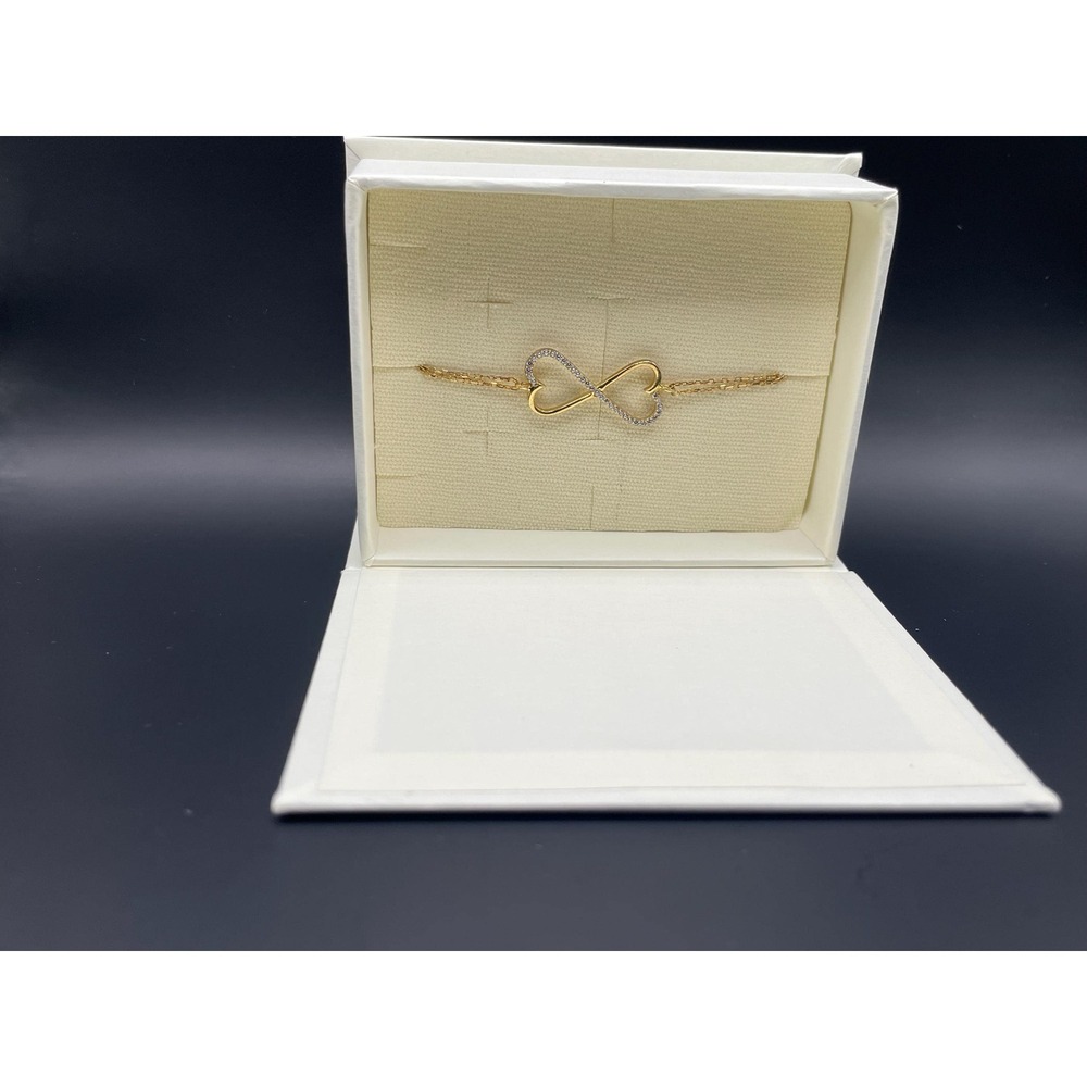 Gold Tone Infinity Heart Pave Crystal Double Strand Bracelet - Picture 4 of 6